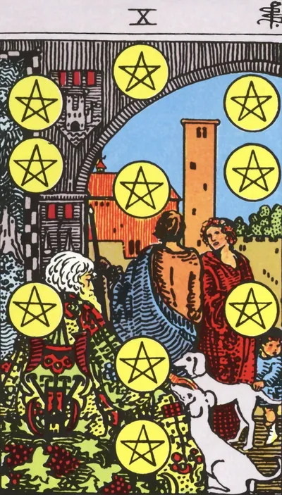 Карта Таро Десятка Пентаклей